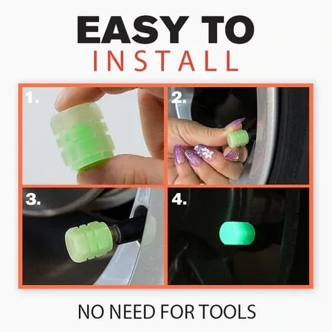 Fluorescent Tire Valve Caps — Glow in the Dark, Dustproof & Corrosion Resistant