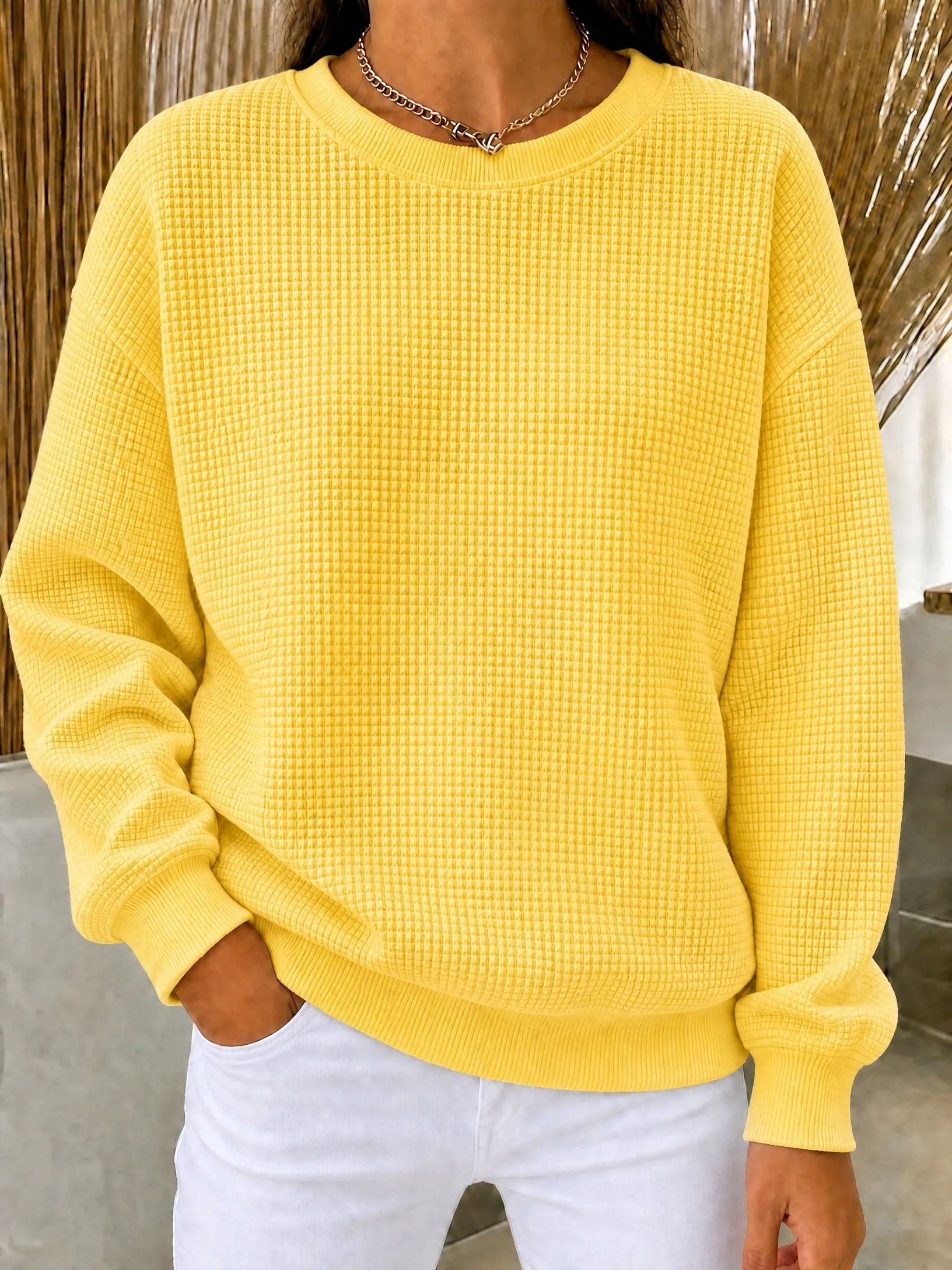 💝💝Women's Waffle Knit Crewneck Sweatshirt