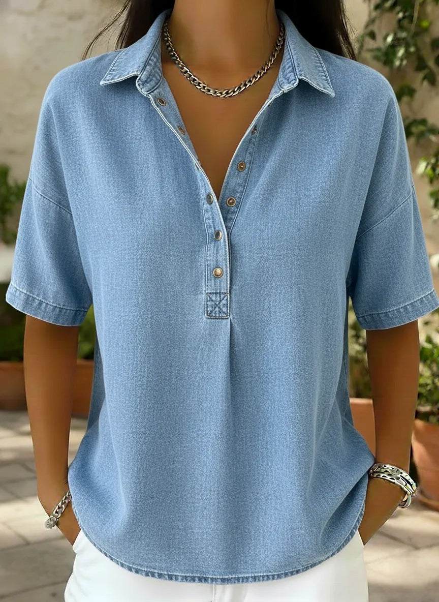 💝💝Women's Relaxed Denim-Style Button Detail Top