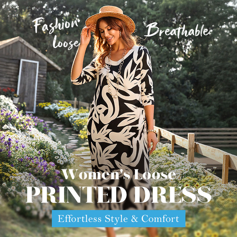 Floral Print long dress – Relaxed Fit, Round Neck