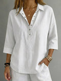 💝💝Women's Casual Linen Blend Henley 3/4 Sleeve Shirt