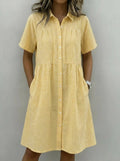 💝💝Women’s Cotton Linen Gingham Button-Up Shirt Dress