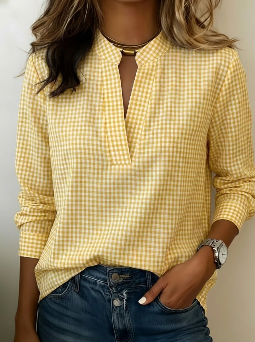 💝💝Women’s Classic Gingham Split V-Neck Blouse