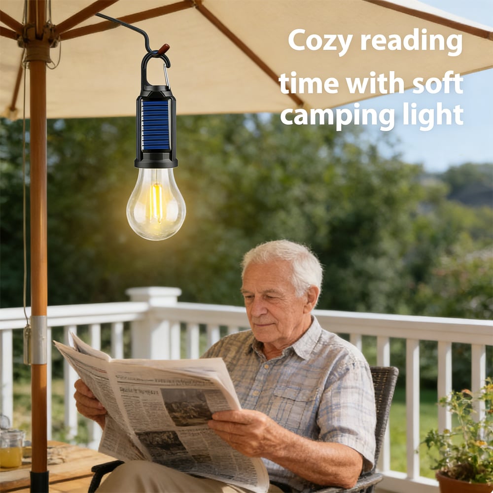 Portable Solar Camping Light Bulb – USB-C Rechargeable LED Tent Lantern for Outdoor & Emergency