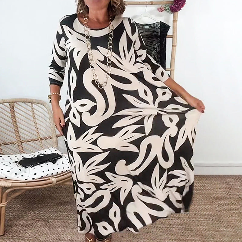 Floral Print long dress – Relaxed Fit, Round Neck