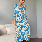 Floral Print long dress – Relaxed Fit, Round Neck