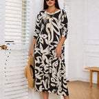 Floral Print long dress – Relaxed Fit, Round Neck