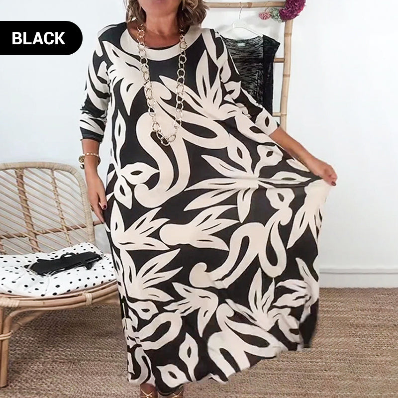 Floral Print long dress – Relaxed Fit, Round Neck