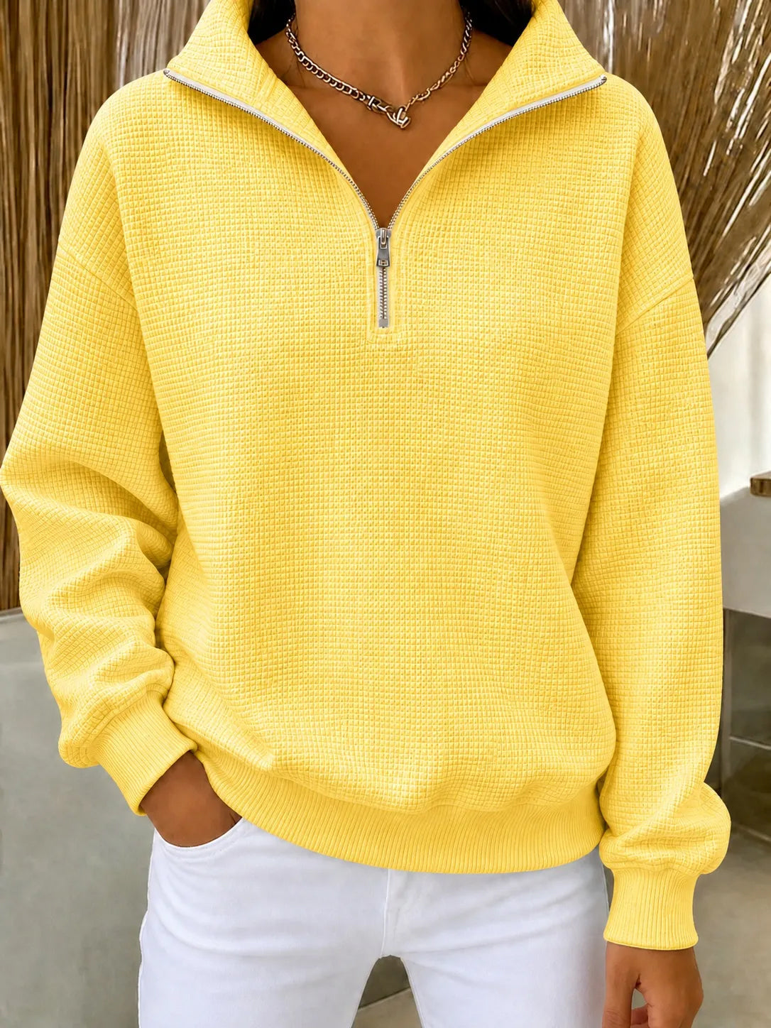 💝💝Women's Waffle Knit Quarter-Zip Sweatshirt
