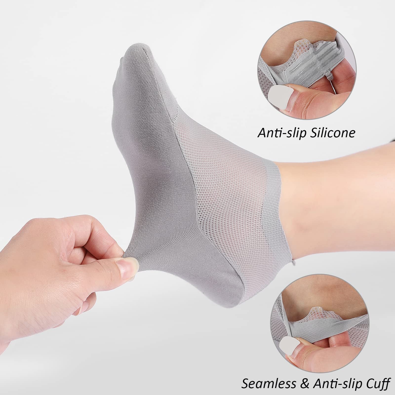 No-Show Anti-Slip Socks 3-Pack – Breathable Combed Cotton, Silicone Grips