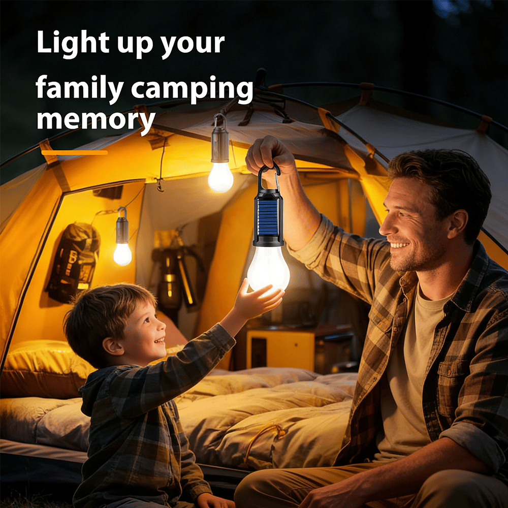 Portable Solar Camping Light Bulb – USB-C Rechargeable LED Tent Lantern for Outdoor & Emergency