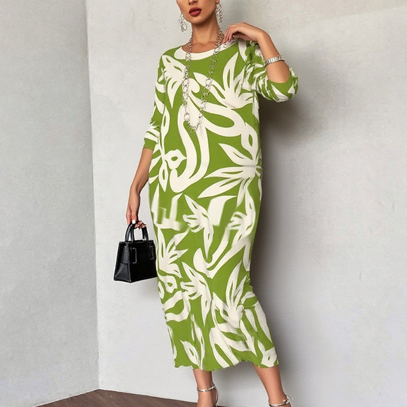 Floral Print long dress – Relaxed Fit, Round Neck