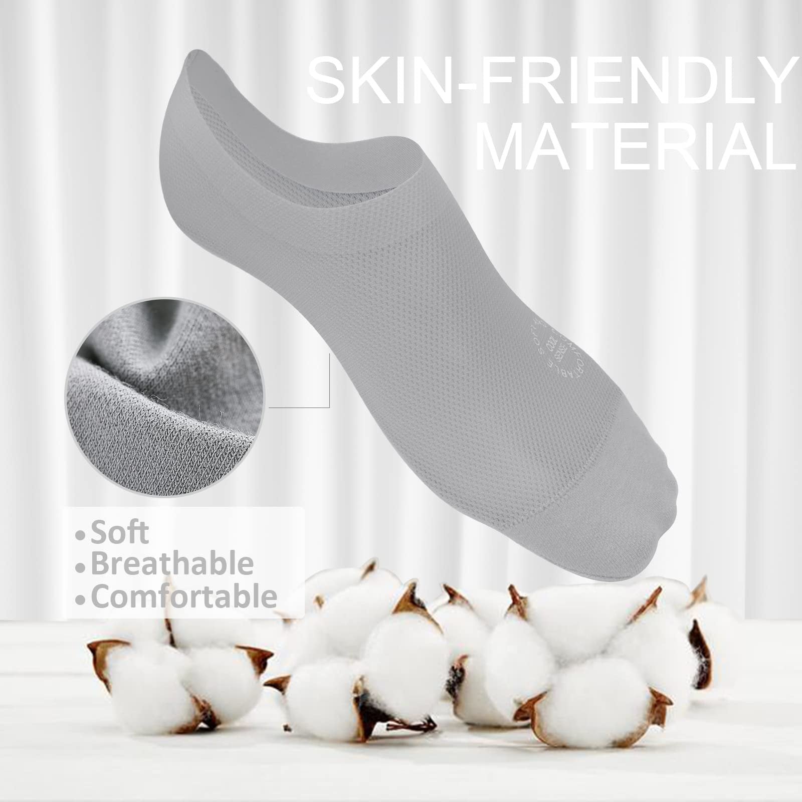 No-Show Anti-Slip Socks 3-Pack – Breathable Combed Cotton, Silicone Grips