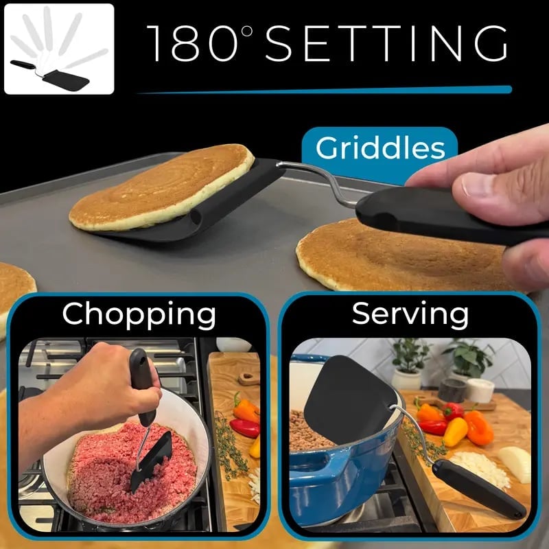 Adjustable Angle Spatula with 2 PPSU Blades – 7 Positions, Air Fryer Safe