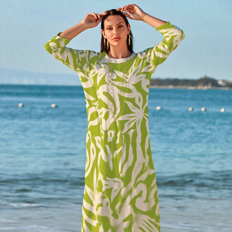 Floral Print long dress – Relaxed Fit, Round Neck