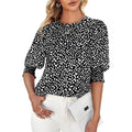 Polka Dot 3/4 Sleeve Blouse – Crew Neck, Relaxed Fit