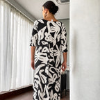 Floral Print long dress – Relaxed Fit, Round Neck