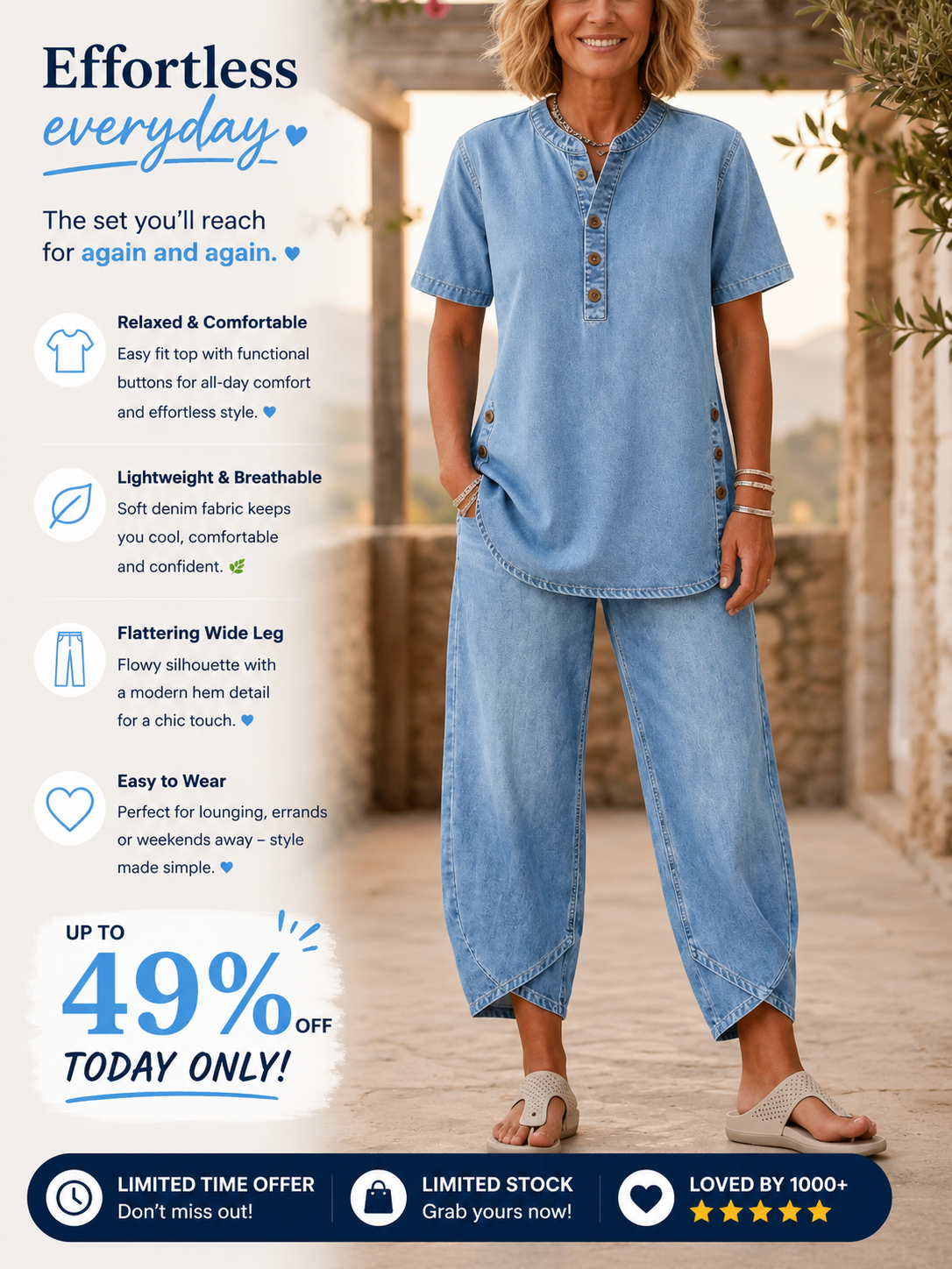 💝💝Women‘s Short-sleeve denim Two-piece set
