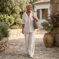 💝💝Cotton-Linen Set with Side-Slit Blouse