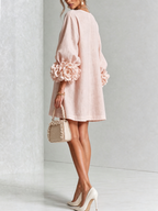 💝💝White Floral Button-down Mini Dress With Striking Floral Cuffs