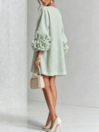 💝💝White Floral Button-down Mini Dress With Striking Floral Cuffs