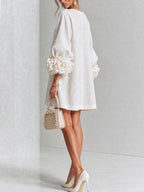 💝💝White Floral Button-down Mini Dress With Striking Floral Cuffs
