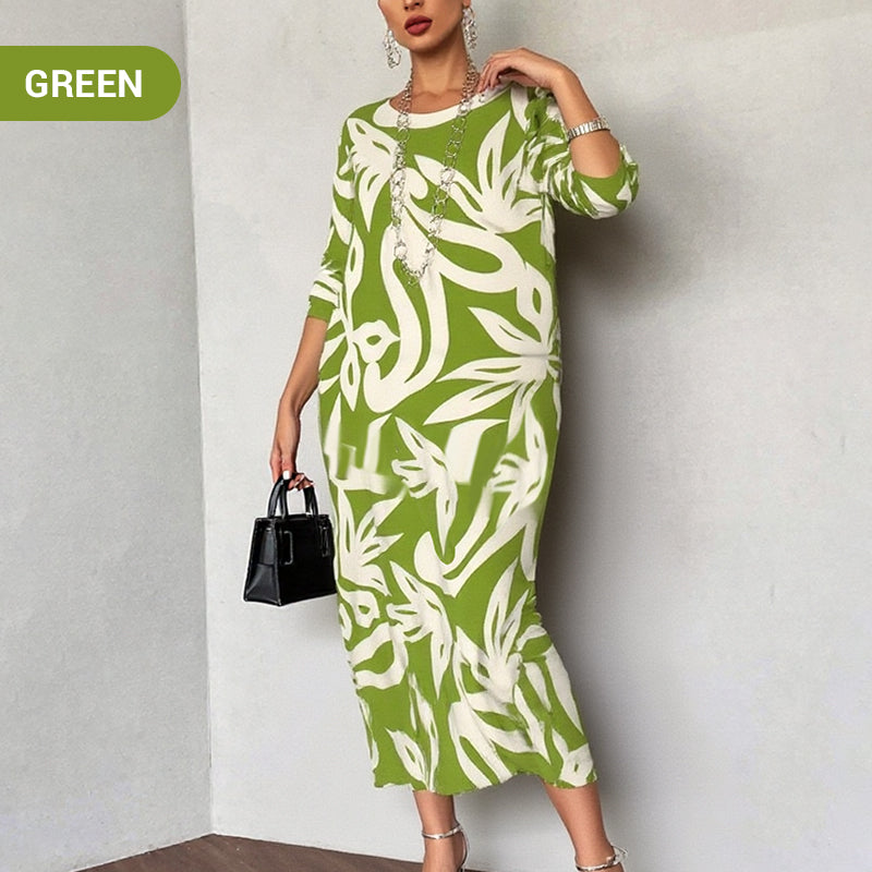 Floral Print long dress – Relaxed Fit, Round Neck