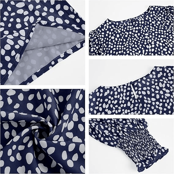 Polka Dot 3/4 Sleeve Blouse – Crew Neck, Relaxed Fit
