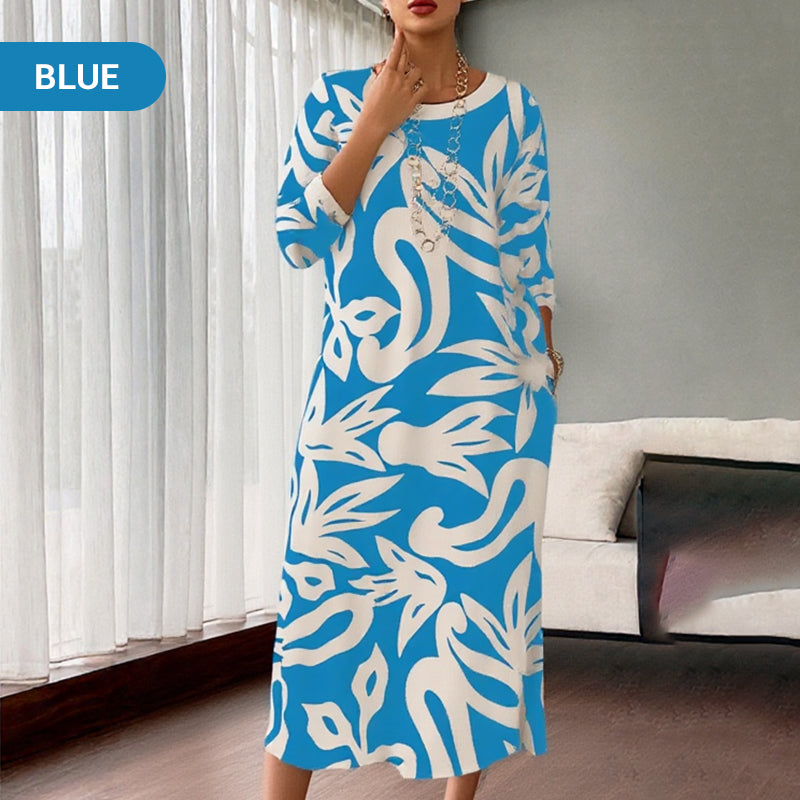 Floral Print long dress – Relaxed Fit, Round Neck