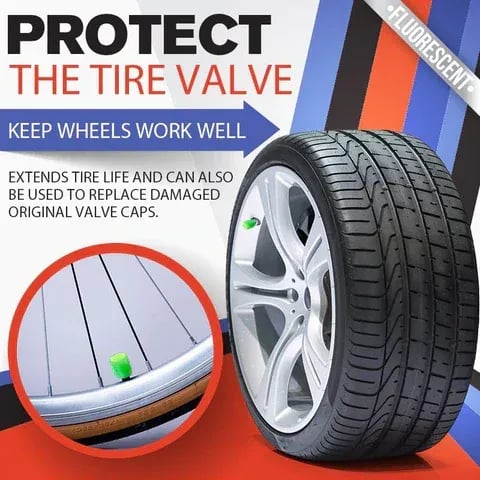 Fluorescent Tire Valve Caps — Glow in the Dark, Dustproof & Corrosion Resistant
