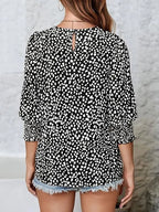 Polka Dot 3/4 Sleeve Blouse – Crew Neck, Relaxed Fit