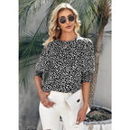 Polka Dot 3/4 Sleeve Blouse – Crew Neck, Relaxed Fit