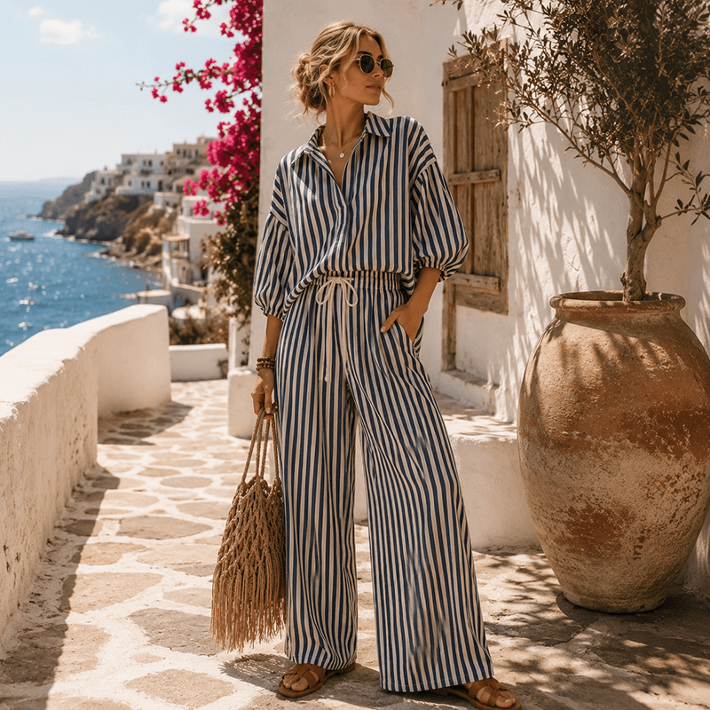 💝💝 Elegant striped ensemble in soft fabric - perfect for travel, dates and days off