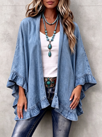 💝💝Chic Boho Denim Ruffle Trim Cardigan