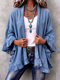 💝💝Chic Boho Denim Ruffle Trim Cardigan
