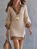 💝💝Stylish And Cozy Color-block Leopard Print Mini Knit Dress