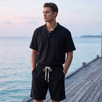 💝💝Men's Breathable Summer Lounge Set‑Soft Short‑Sleeve Top & Shorts Outfit for Daily Relaxation