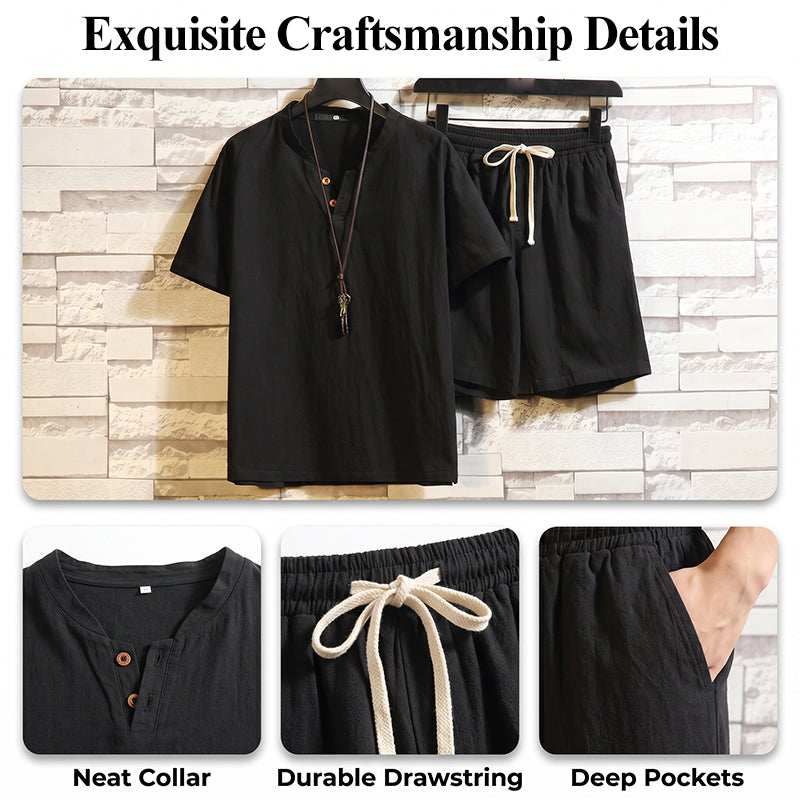 💝💝Men's Breathable Summer Lounge Set‑Soft Short‑Sleeve Top & Shorts Outfit for Daily Relaxation